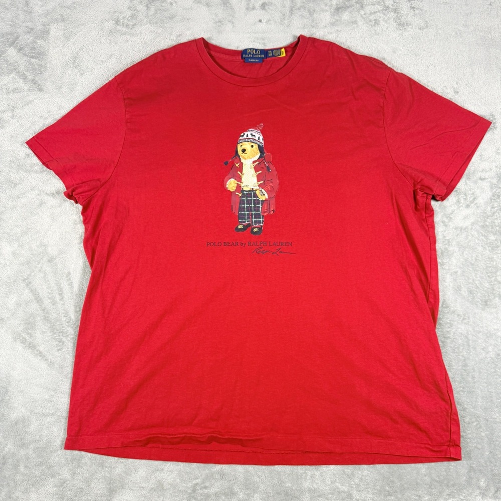 Polo Ralph Lauren Mens XXL T-Shirt Red Polo Bear Classic Fit Cotton Graphic Tee